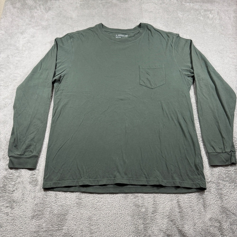 American Giant Long Sleeve T-Shirt Mens XL Green 100% Cotton Pocket USA Made